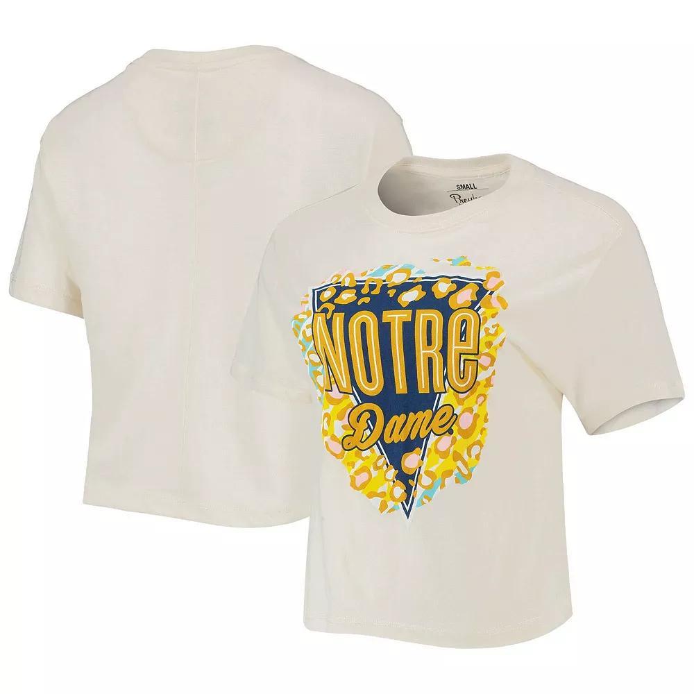 Women's Pressbox Cream Notre Dame Fighting Irish Taylor Animal Print Cropped T-Shirt, Size: Medium, Beige Product Image