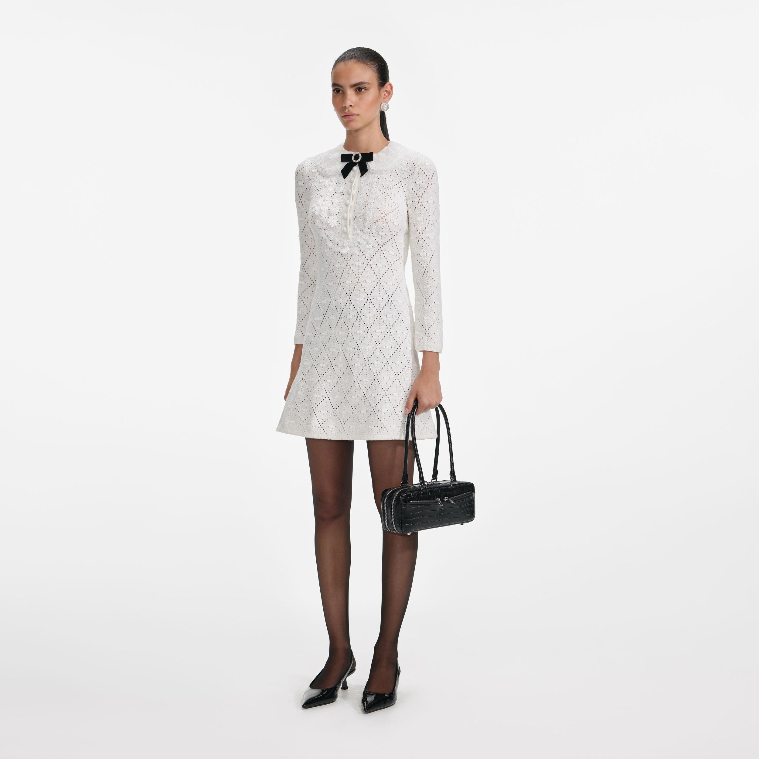 White Lace Bib Knit Mini Dress Product Image