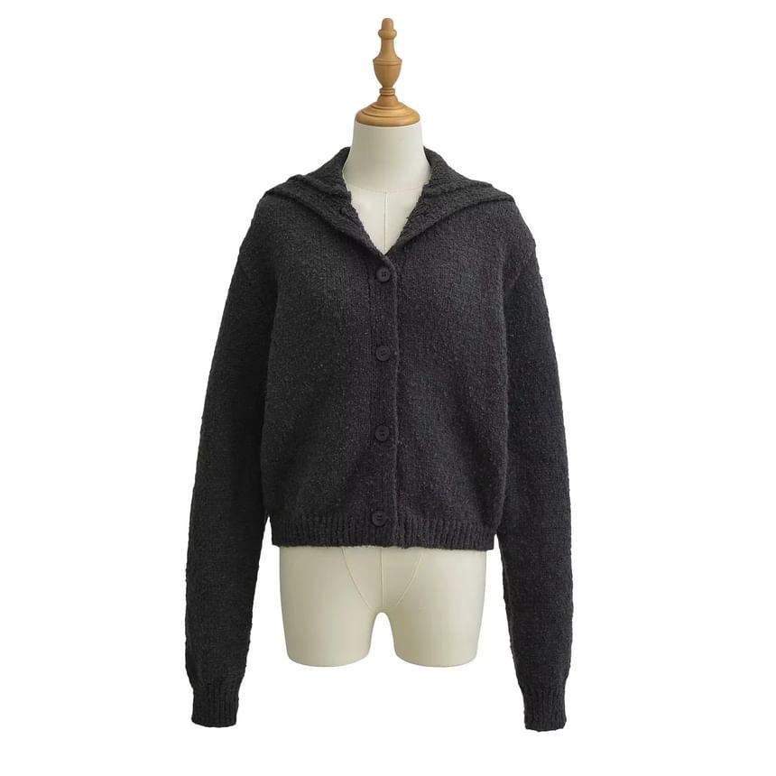 Hooded Plain Button Up Crop Cardigan Product Image
