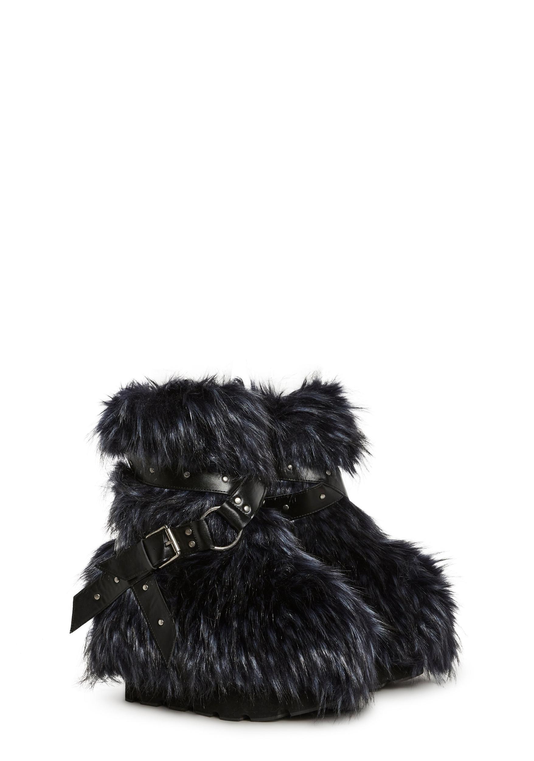 Club Exx Burning Man Faux Fur Platform Boots Rave Festival - Blue Product Image