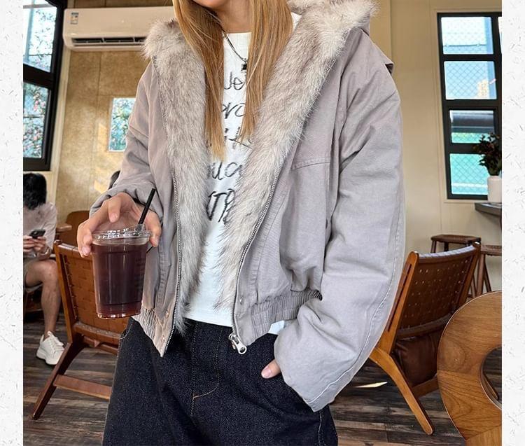 Fleece Lined Zip-Up Hooded Padded Jacket Product Image