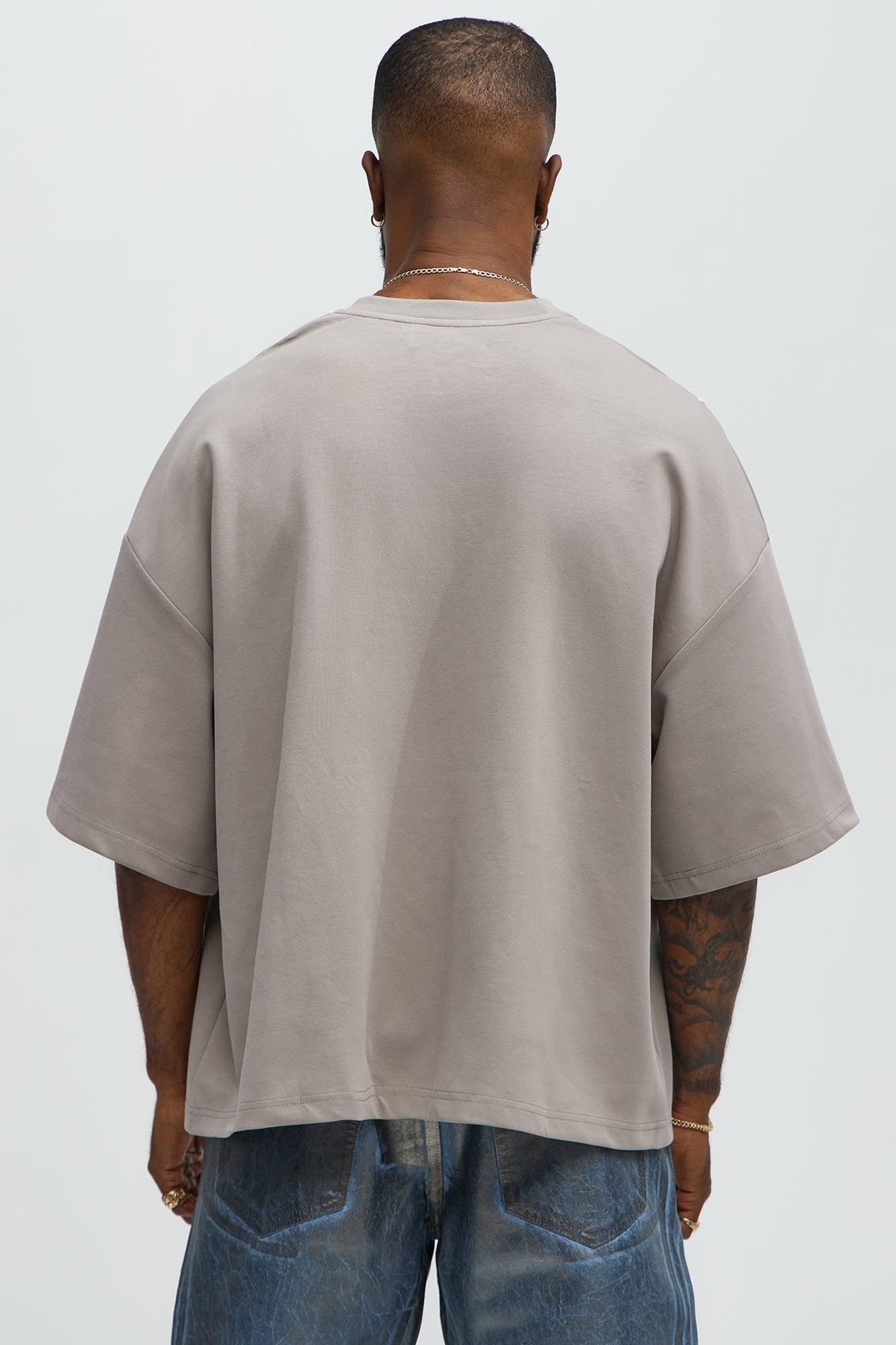 Vertical Wavy Contrast Stitch Boxy Cropped Tee - Taupe Product Image
