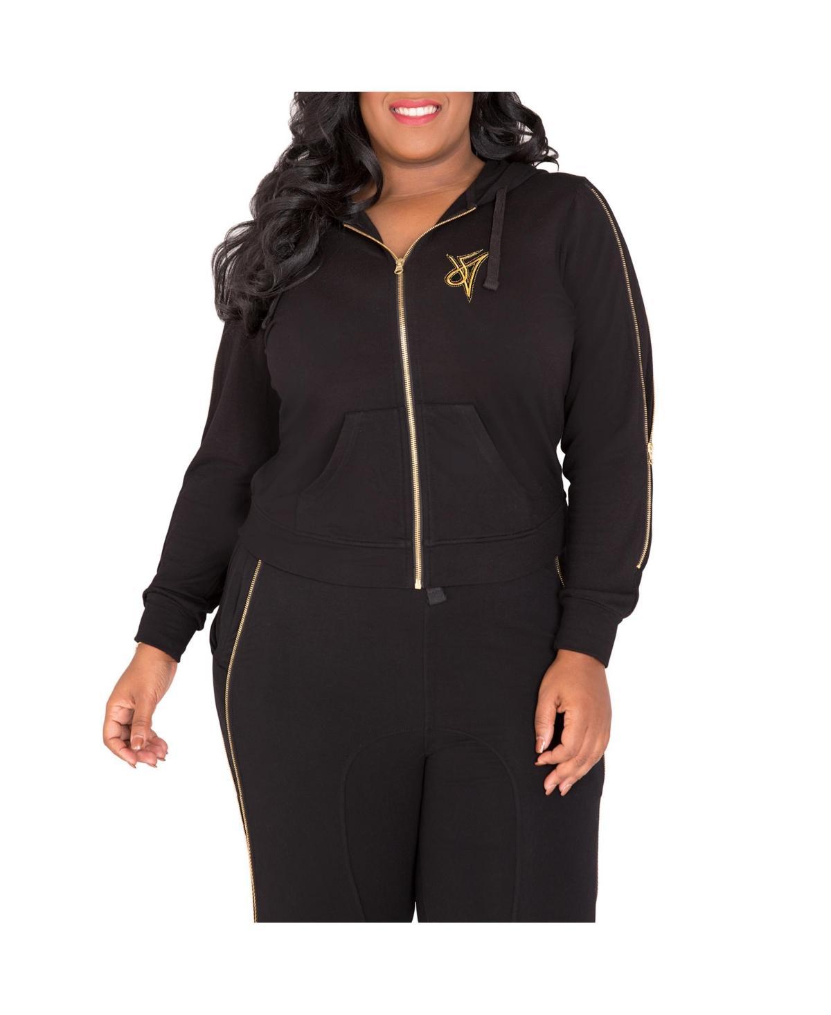 Womens Plus Size Curvy Fit French Terry Gold Zip Wrap Tie Hoodie Product Image