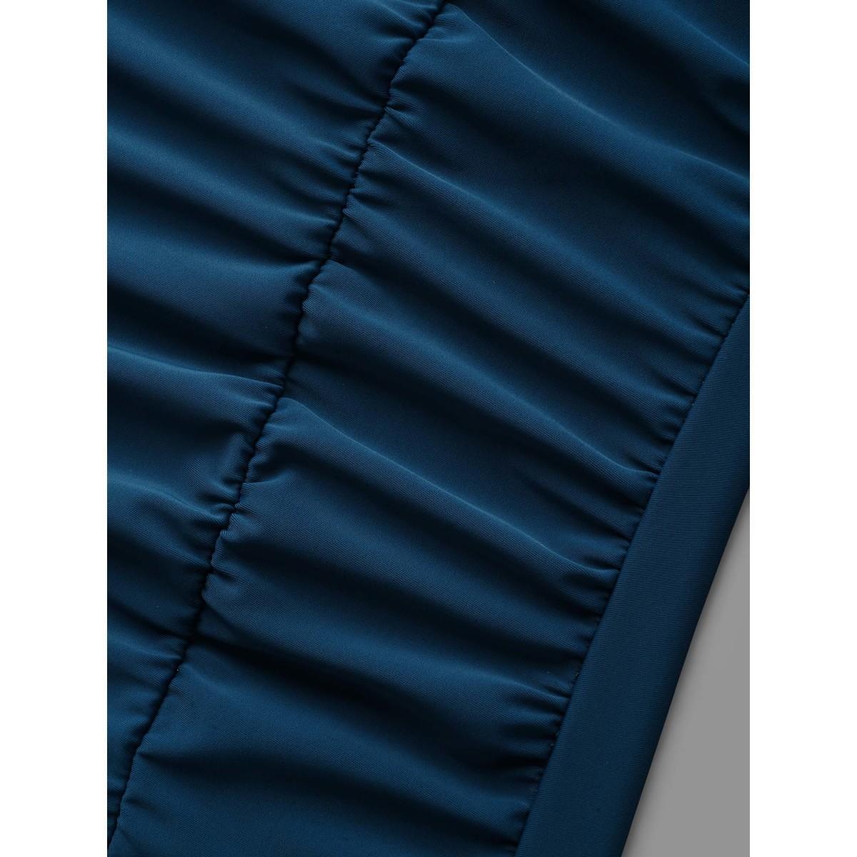 Plus Size Half Zipper Pleated Swim Top Women's Swimwear Aegean Beach Gathered High stretch Skinny U-neck Curve Swim Tops BloomChic 14-16/1X Product Image