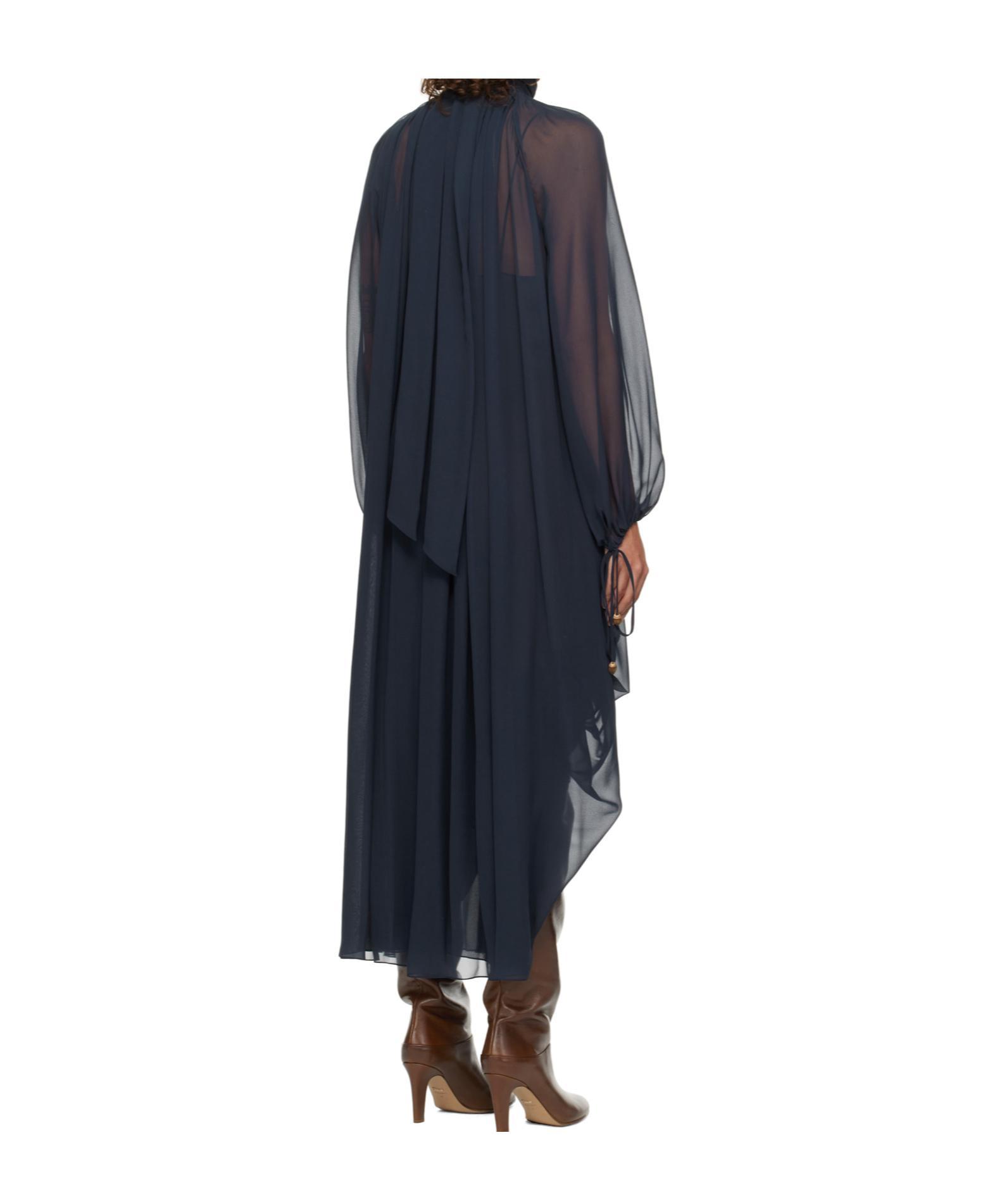 CHLOÉ Turtleneck Long-sleeve Swiss Dot Silk Maxi Dress In Black Product Image