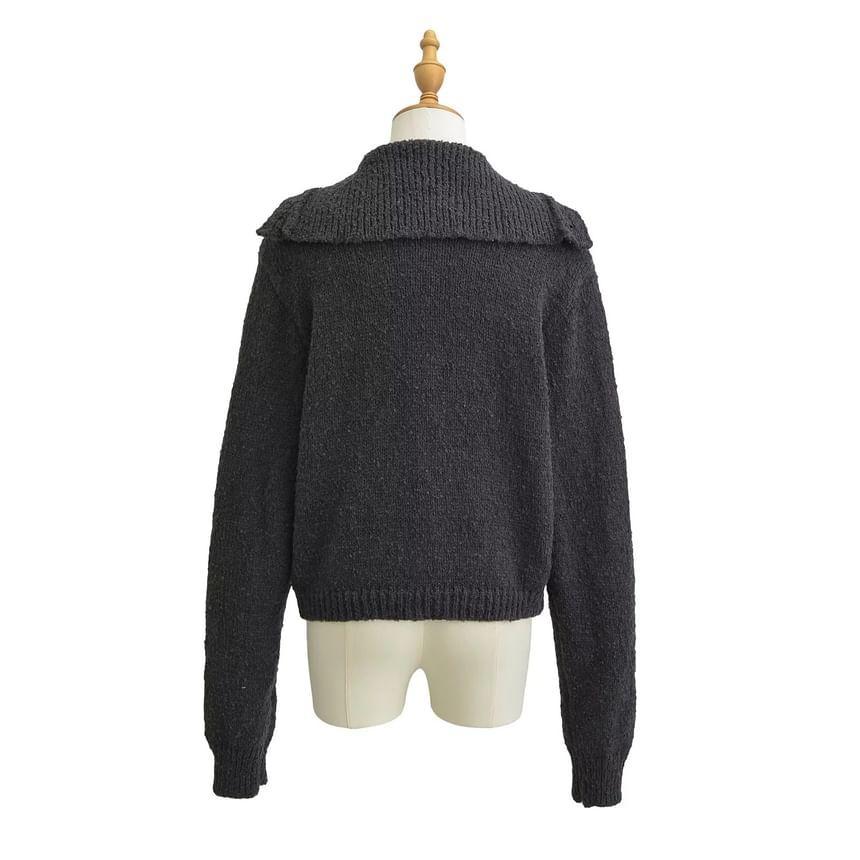 Hooded Plain Button Up Crop Cardigan Product Image