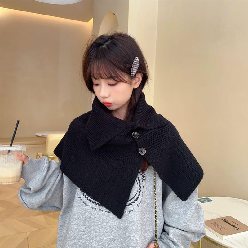 Plain Button-Up Ribbed Knit Scarf Product Image