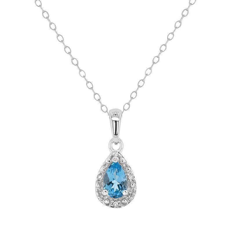 Celebration Gems Sterling Silver Pear Shaped Diamond Accent Frame Pendant Necklace, Womens Blue Topaz Product Image