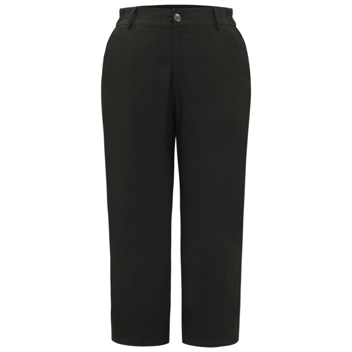 Plus Size Solid Button Up Straight Leg Pants Women Black Workwear Essentials Straight Leg High Rise Work Pants BloomChic 22-24/3X Product Image