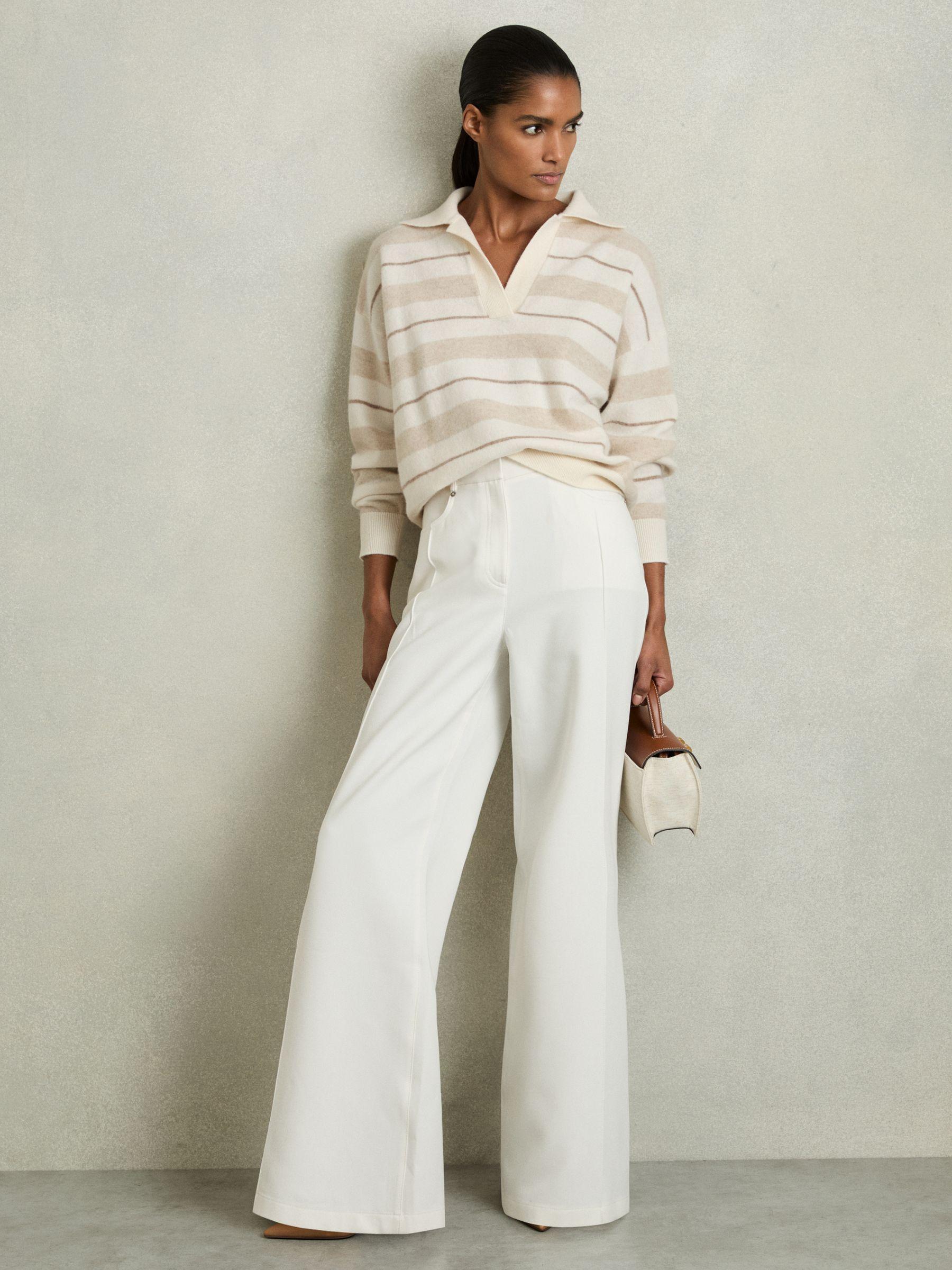 Wool-Cashmere Stripe Open-Collar Jumper in Neutral Product Image