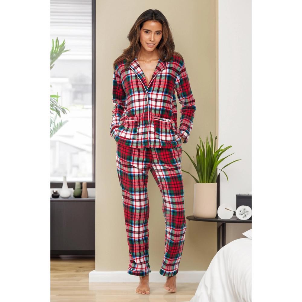 ADR Fleece Women's Pajamas Pants & Long Sleeve Button Down Pajama Cozy Winter PJ Set Product Image