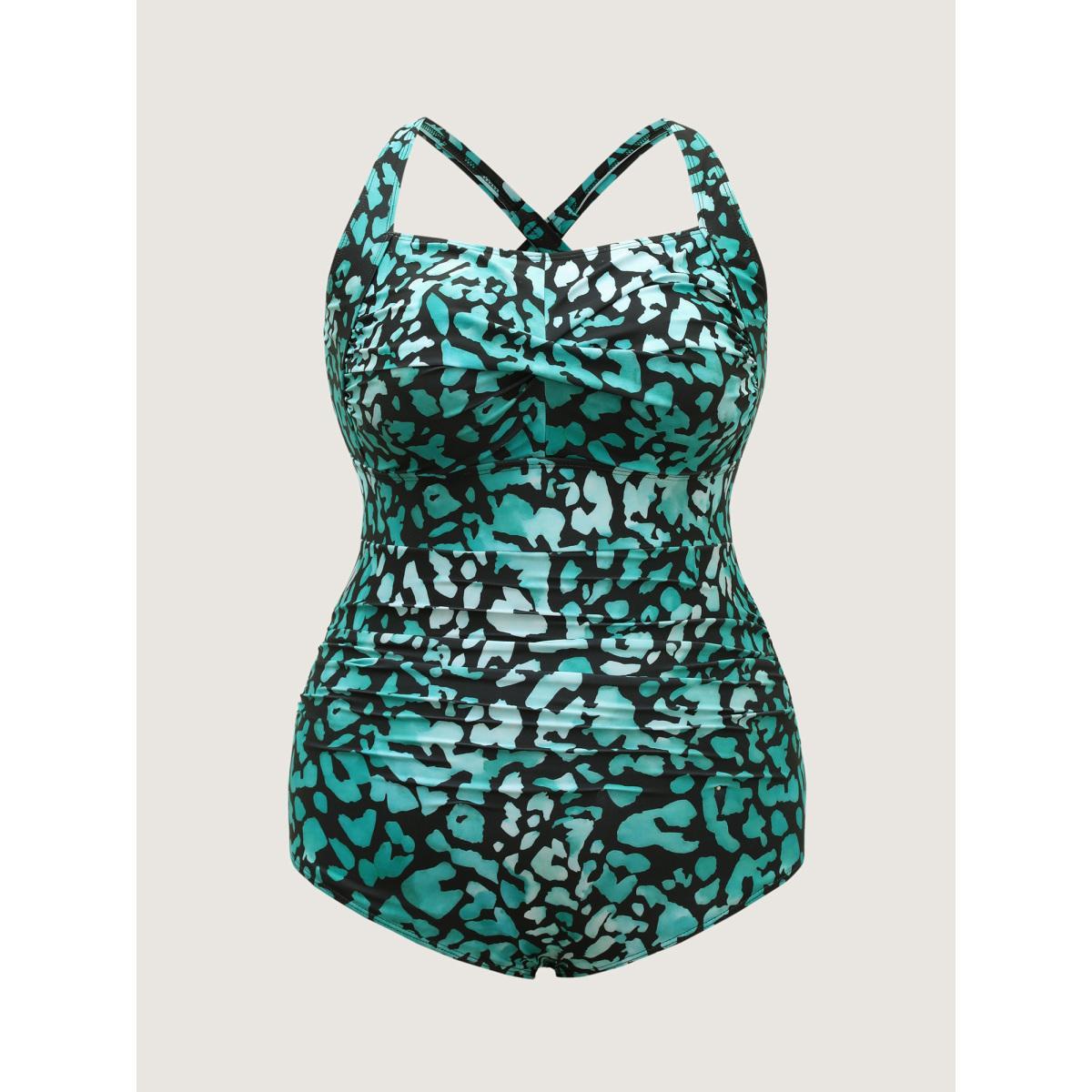 Plus Size Leopard Twist Front One-Piece Swimsuit Women's Swimwear Emerald Beach Gathered Curve Bathing Suits High stretch One Pieces BloomChic 10/M Product Image