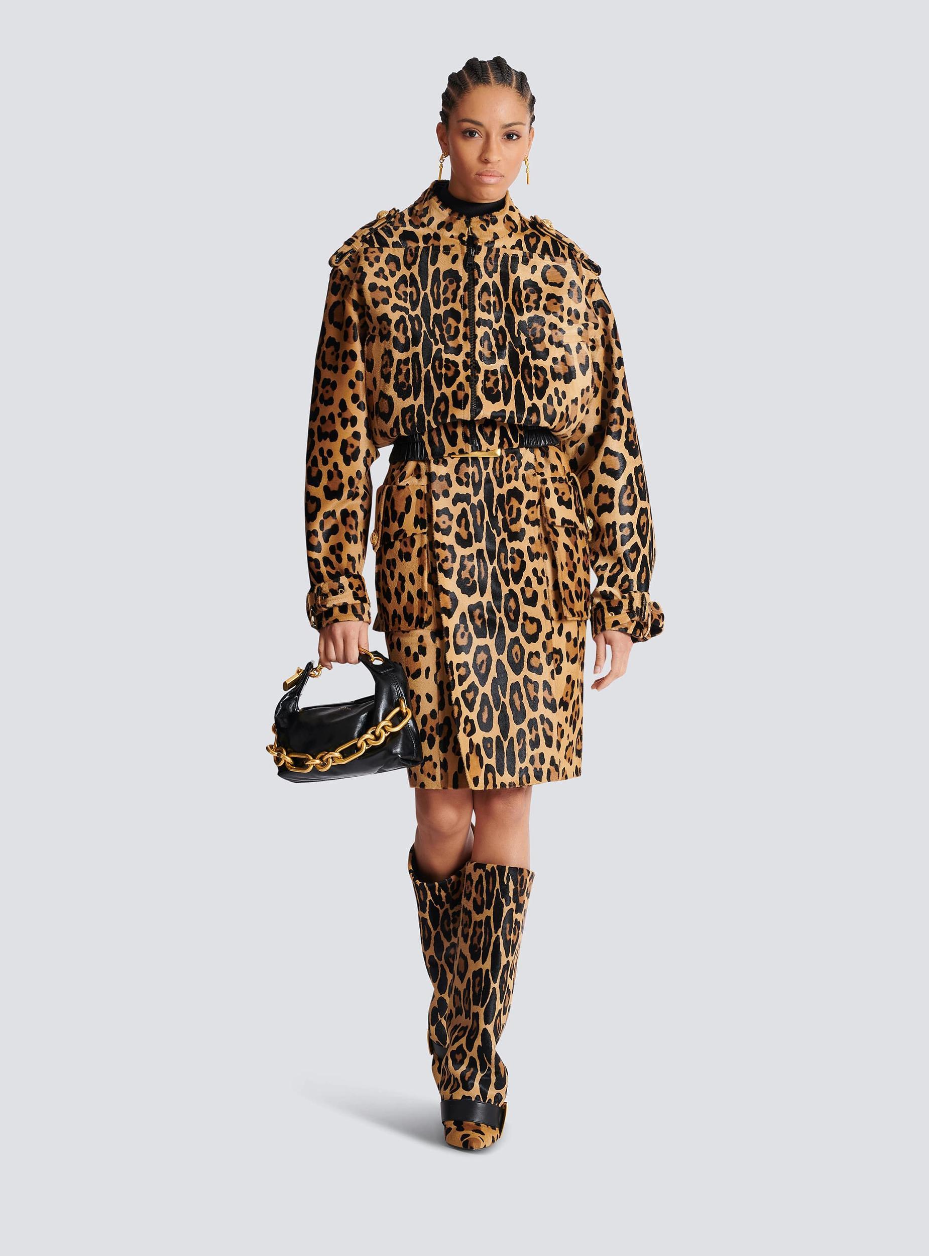 Ponyskin-style leather midi skirt with leopard pattern Product Image