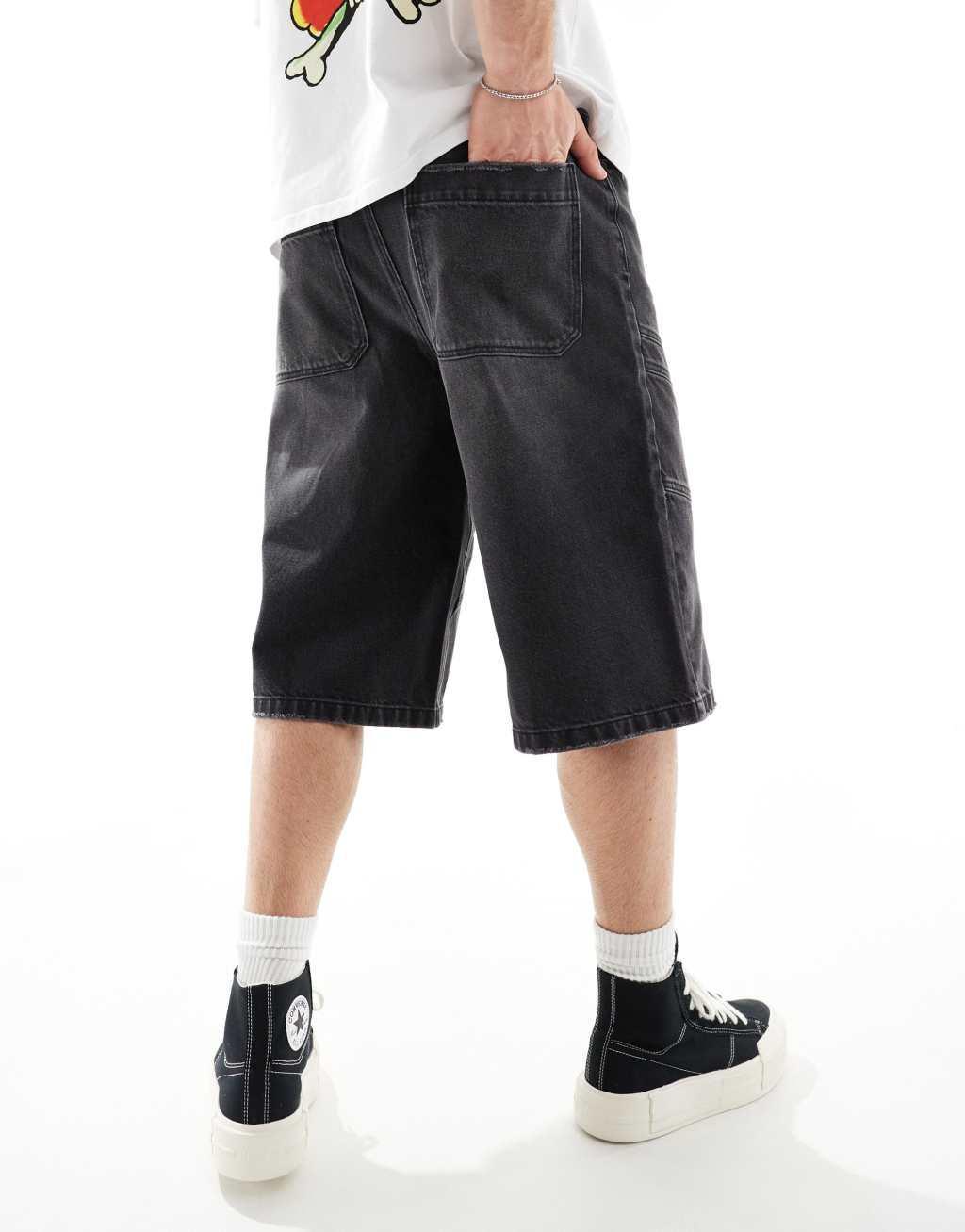 ASOS DESIGN super long length denim jorts with panels in washed black Product Image