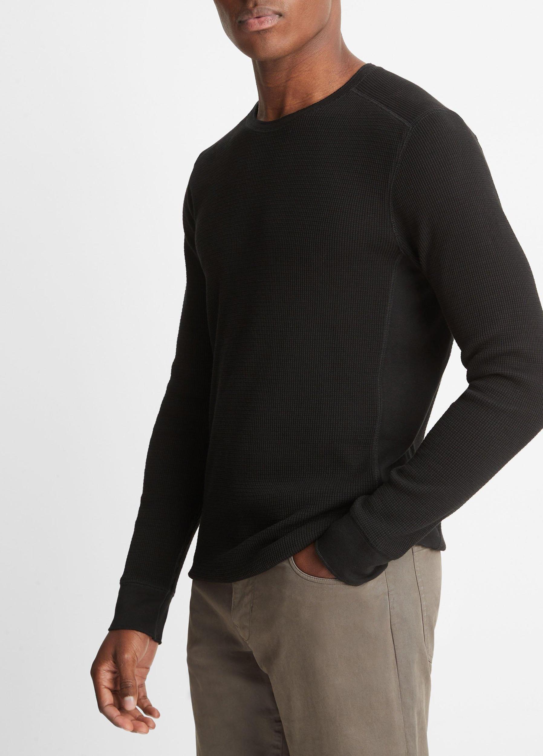Mens Thermal Long Sleeve Crew Neck Pullover, Black, Size S Vince Product Image