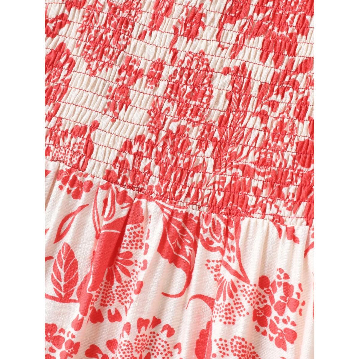 Plus Size Floral Shirred Ruffled Cami Midi Dress Crimson Women Heart neckline Sleeveless Curvy BloomChic 14-16/1X Product Image