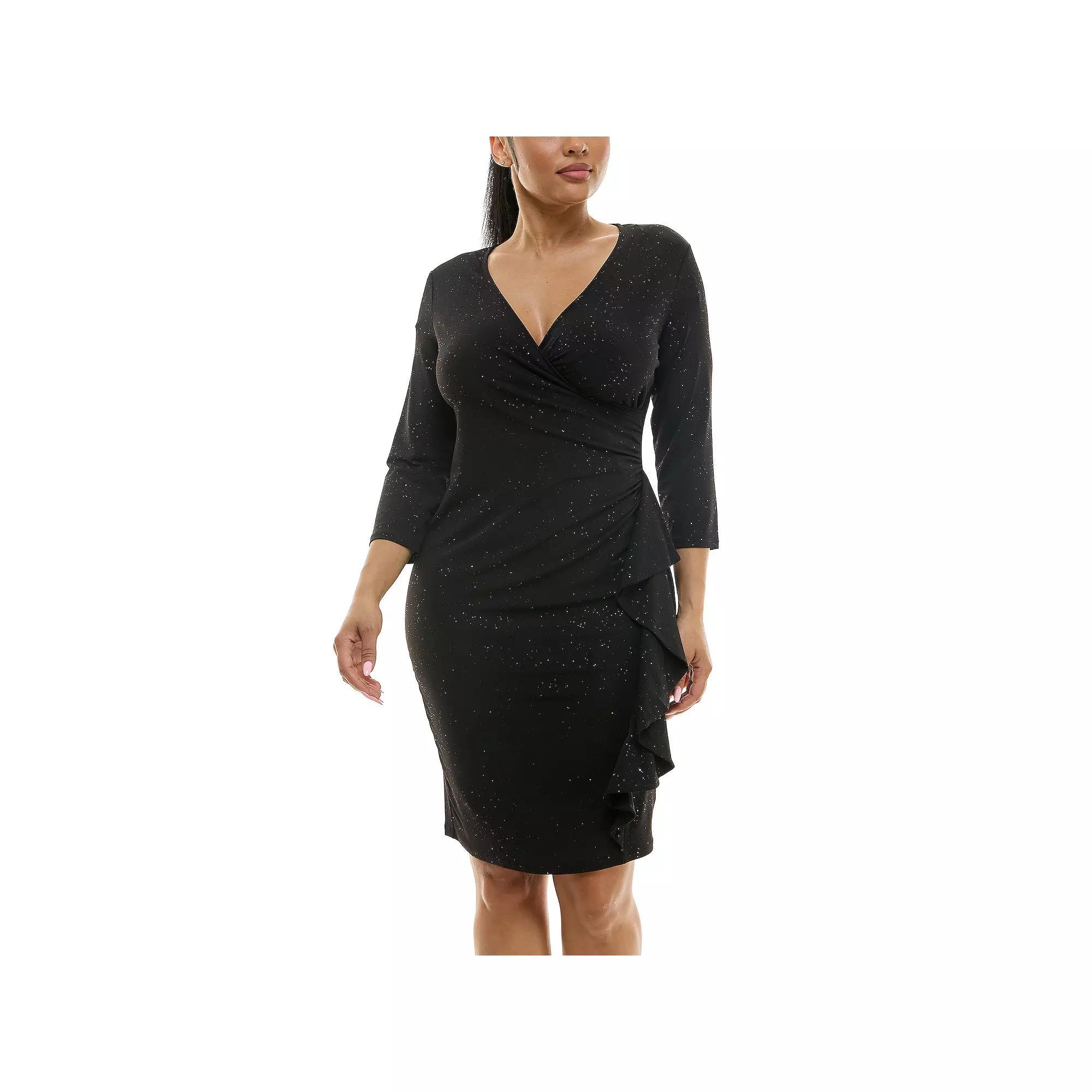 Womens Nina Leonard Faux Wrap Ruffle Dress Product Image