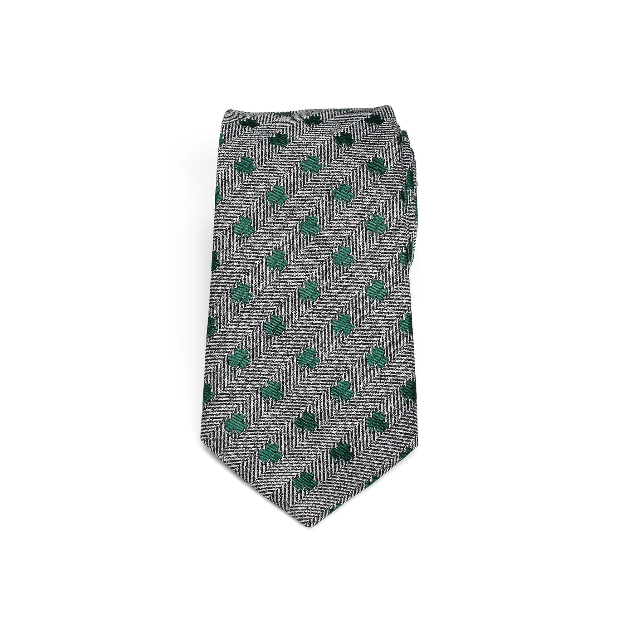 Men's Cuff Links, Inc. Herringbone Shamrock Tie, Gray Product Image