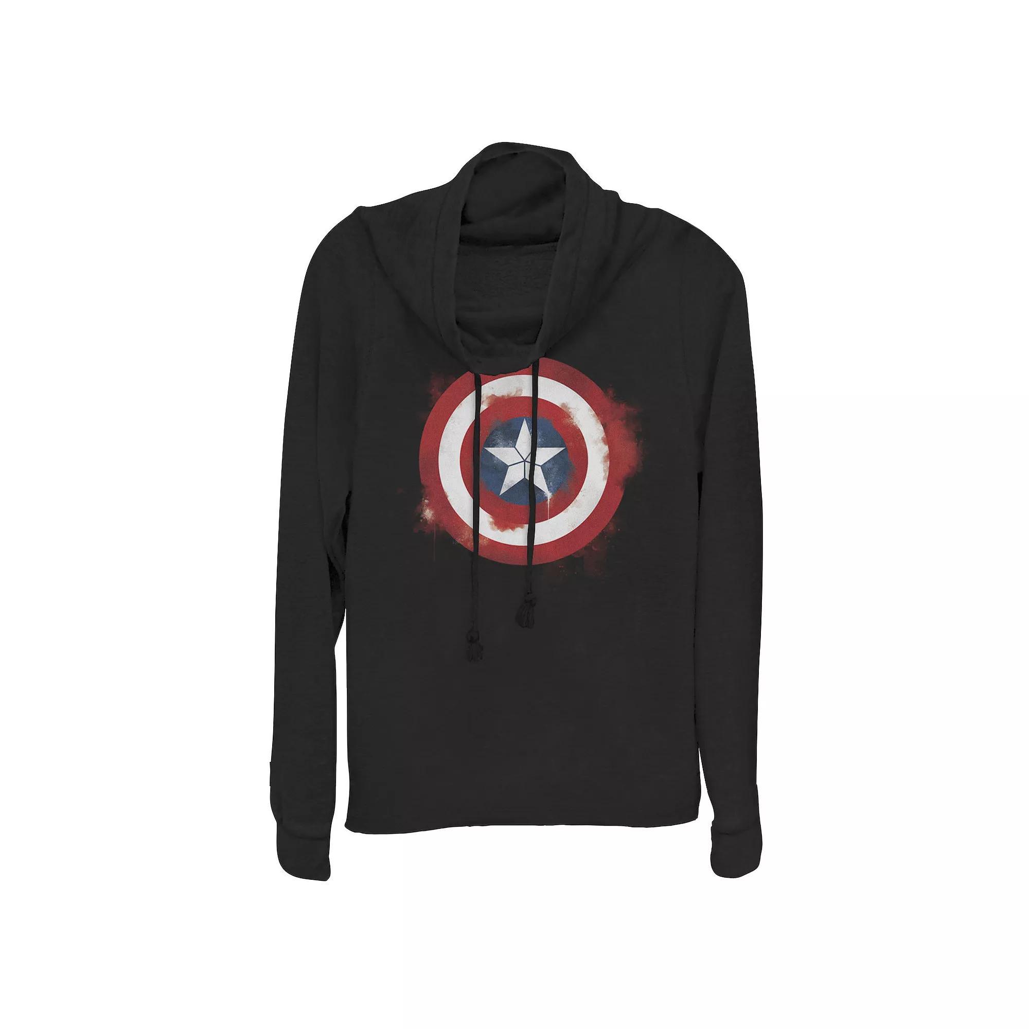 Juniors' Marvel Avengers Endgame Spray Paint Captain America Cowlneck Graphic Lightweight Long Sleeve, Girl's, Size: Medium, Black Product Image