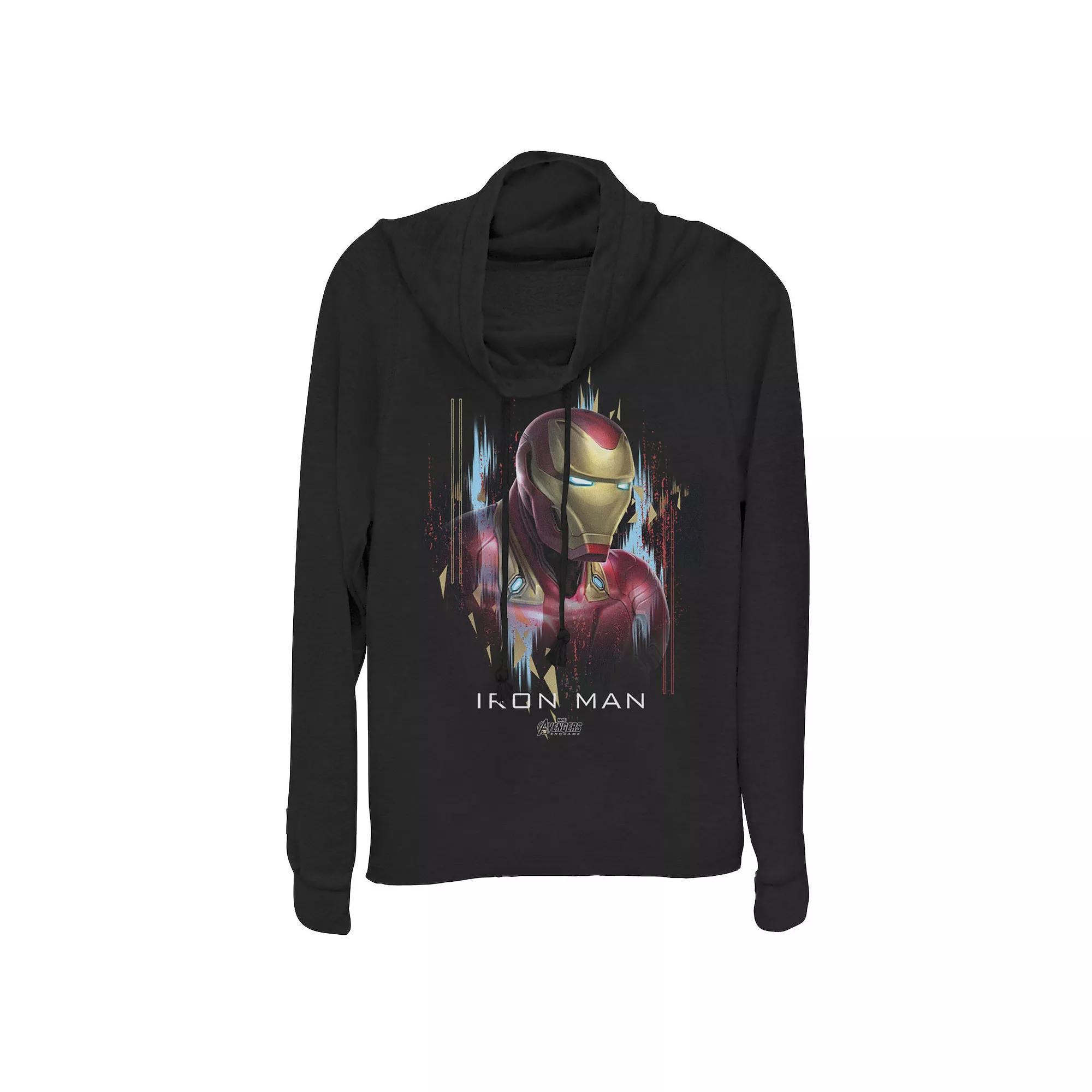Juniors Marvel Avengers Endgame Iron Man Splatter Cowlneck Graphic Lightweight Long Sleeve, Girls Product Image