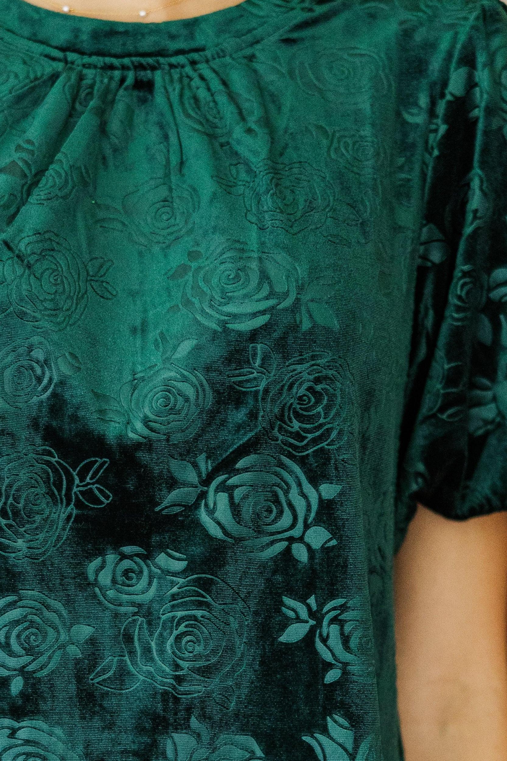All In Emerald Green Floral Velvet Blouse Female Product Image