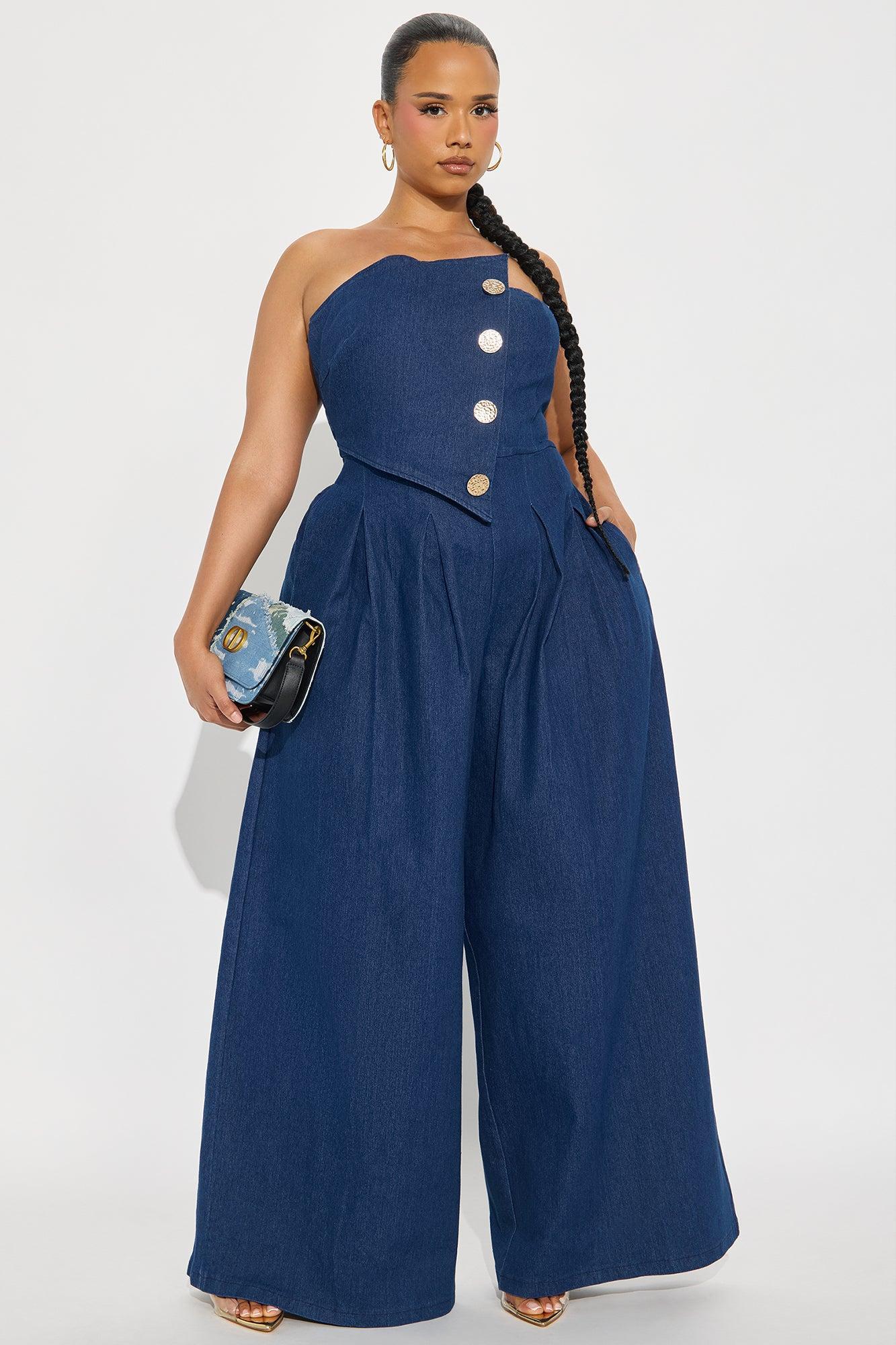 Monique Strapless Denim Jumpsuit - Denim Product Image