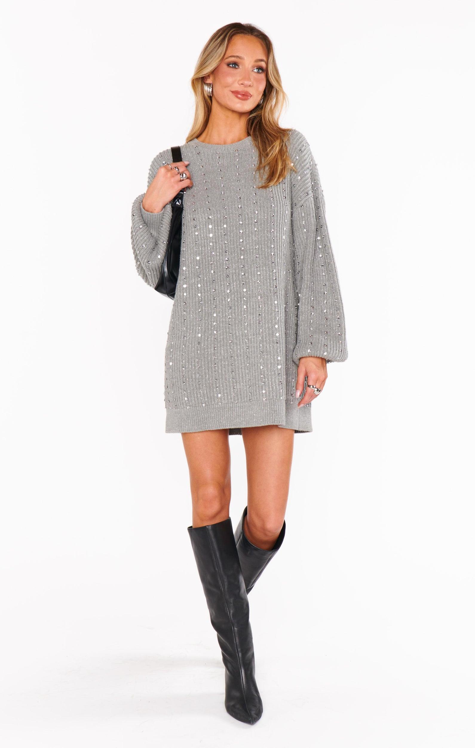 Social Sweater Dress ~ Silver Sequins Knit Product Image