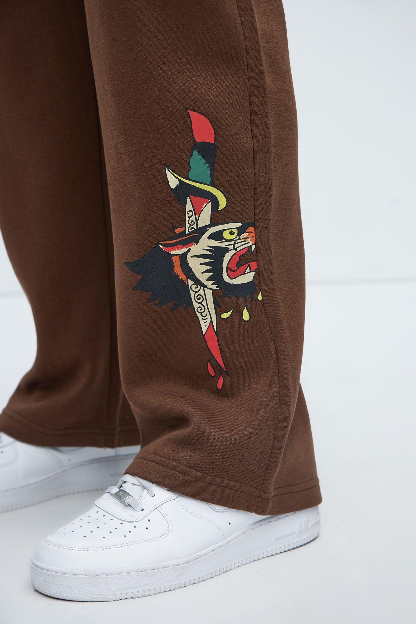 Ed Hardy Panther Tiger Baggy Sweatpants - Chocolate Product Image