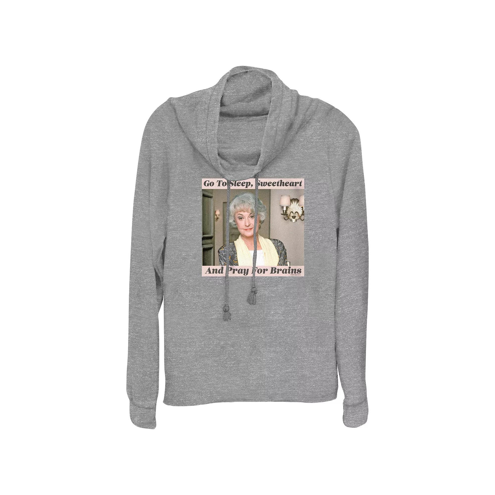 Women's The Golden Girls Dorothy Sweetheart Pray For Brains Cowlneck Graphic Lightweight Long Sleeve, Size: Small, Gray Grey Product Image