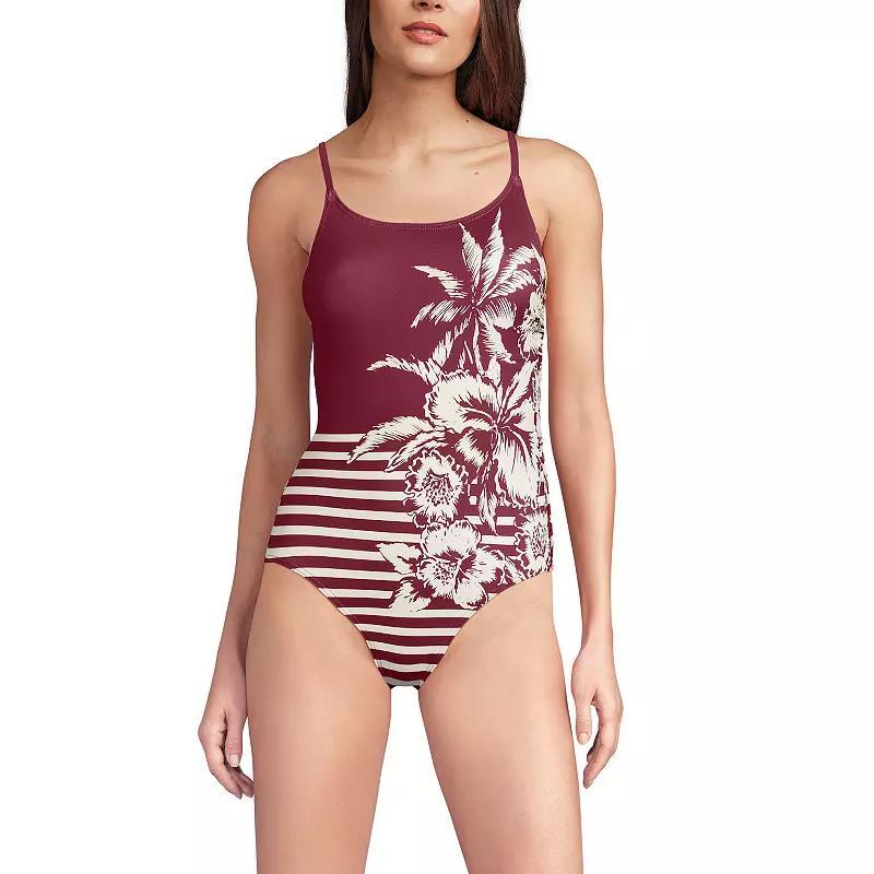 Women's Lands' End Thin Strap One-Piece Swimsuit, Size: 14, Mint Orange Ombre Product Image