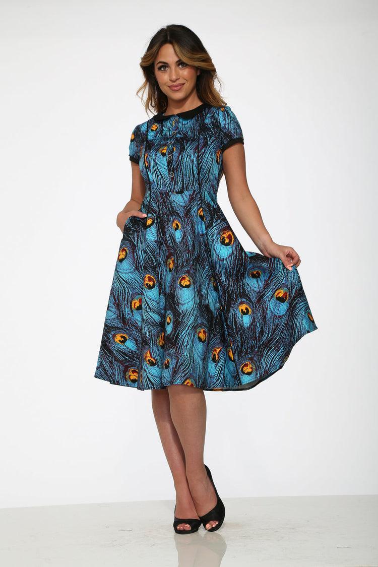 Blue Peacock Swing Dress Product Image