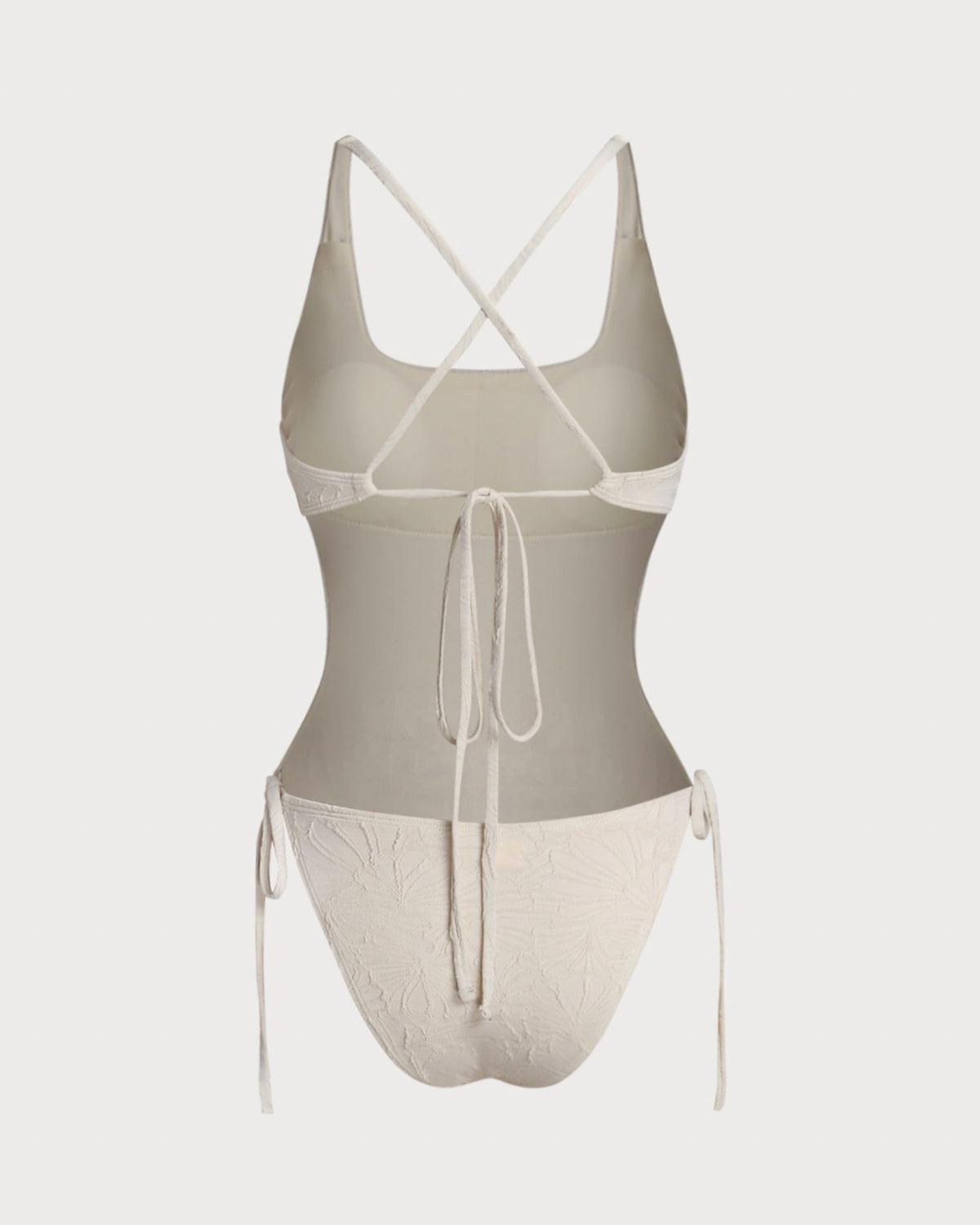 Off White Textured Bralette One-Piece Swimsuit Product Image
