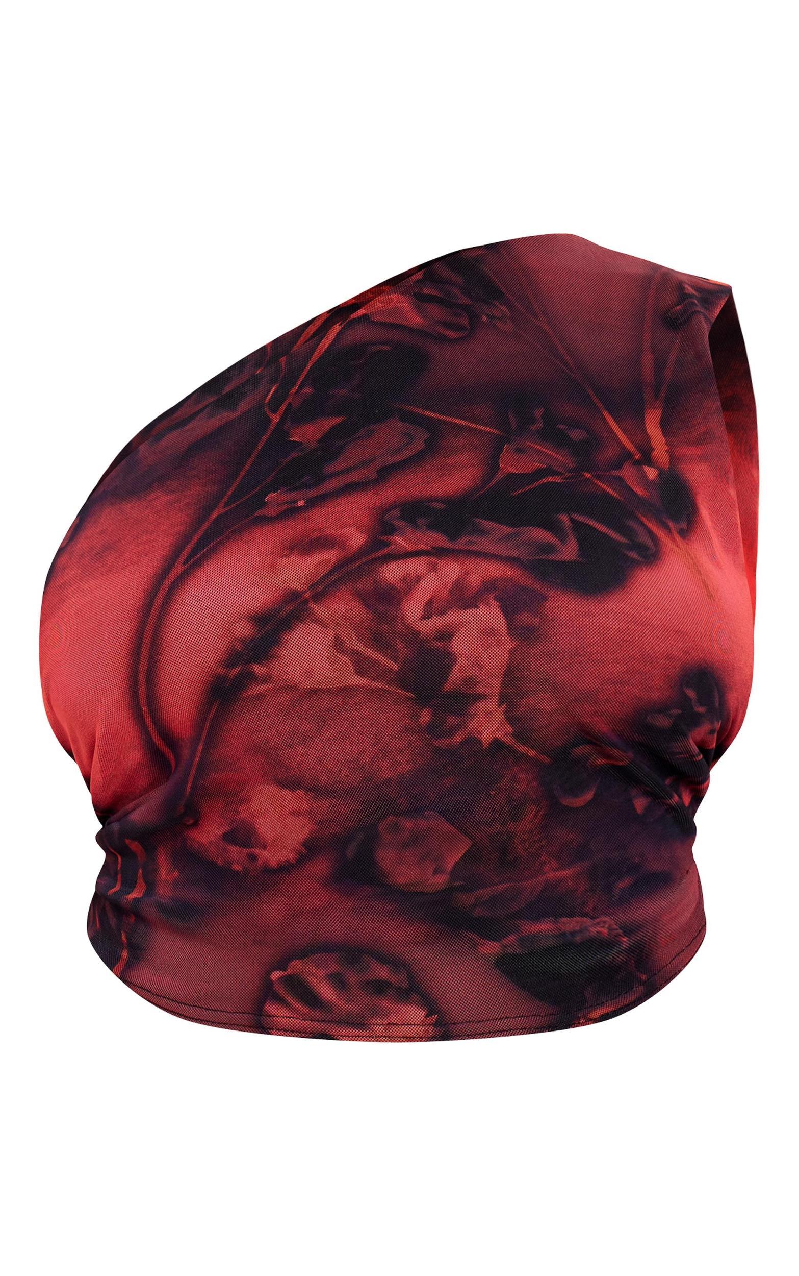  Plus Burgundy Paisley Print Asymmetric Mesh Top Product Image