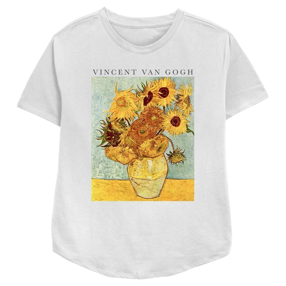 Women's Vincent Van Gogh Sunflowers Relaxed Fit Graphic Tee, Girl's, Size: XXL, White Product Image