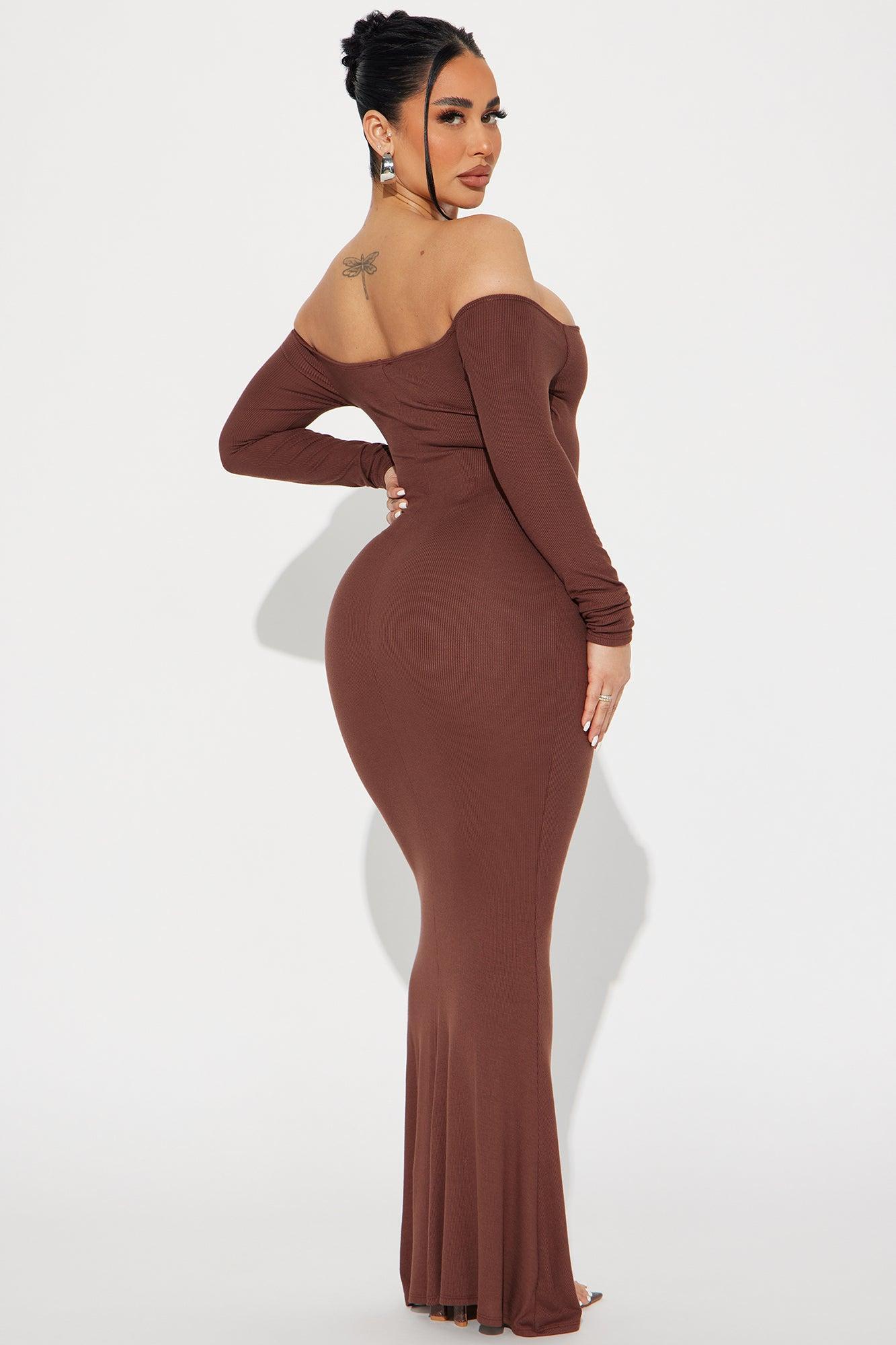 Becky Ribbed Maxi Dress - Brown Product Image