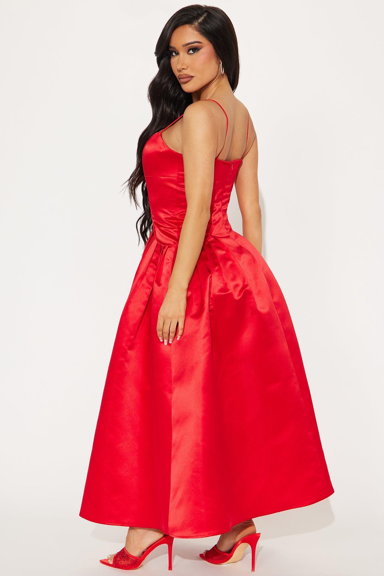 Dream Come True Satin Midi Dress - Red Product Image