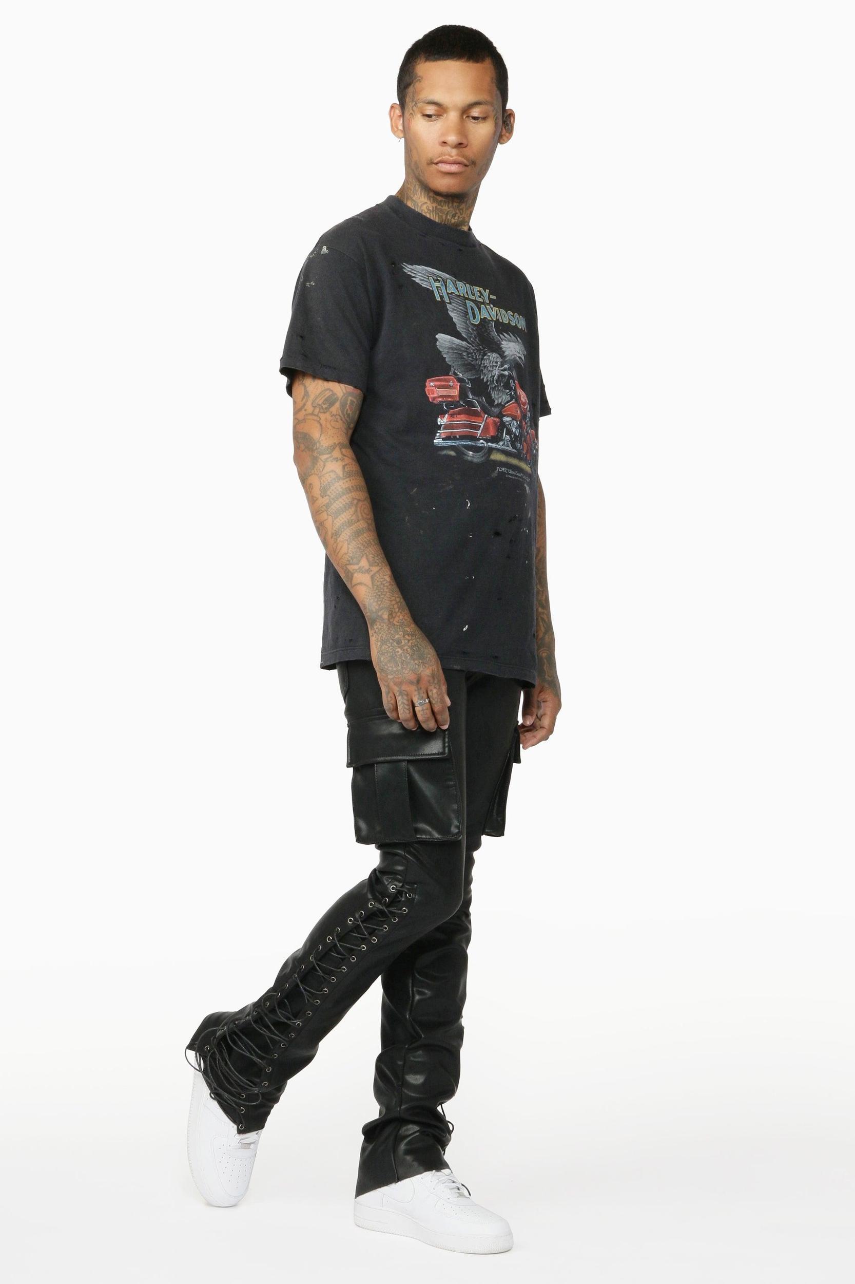 Honor Black Faux Leather Stacked Flare Jean Male Product Image