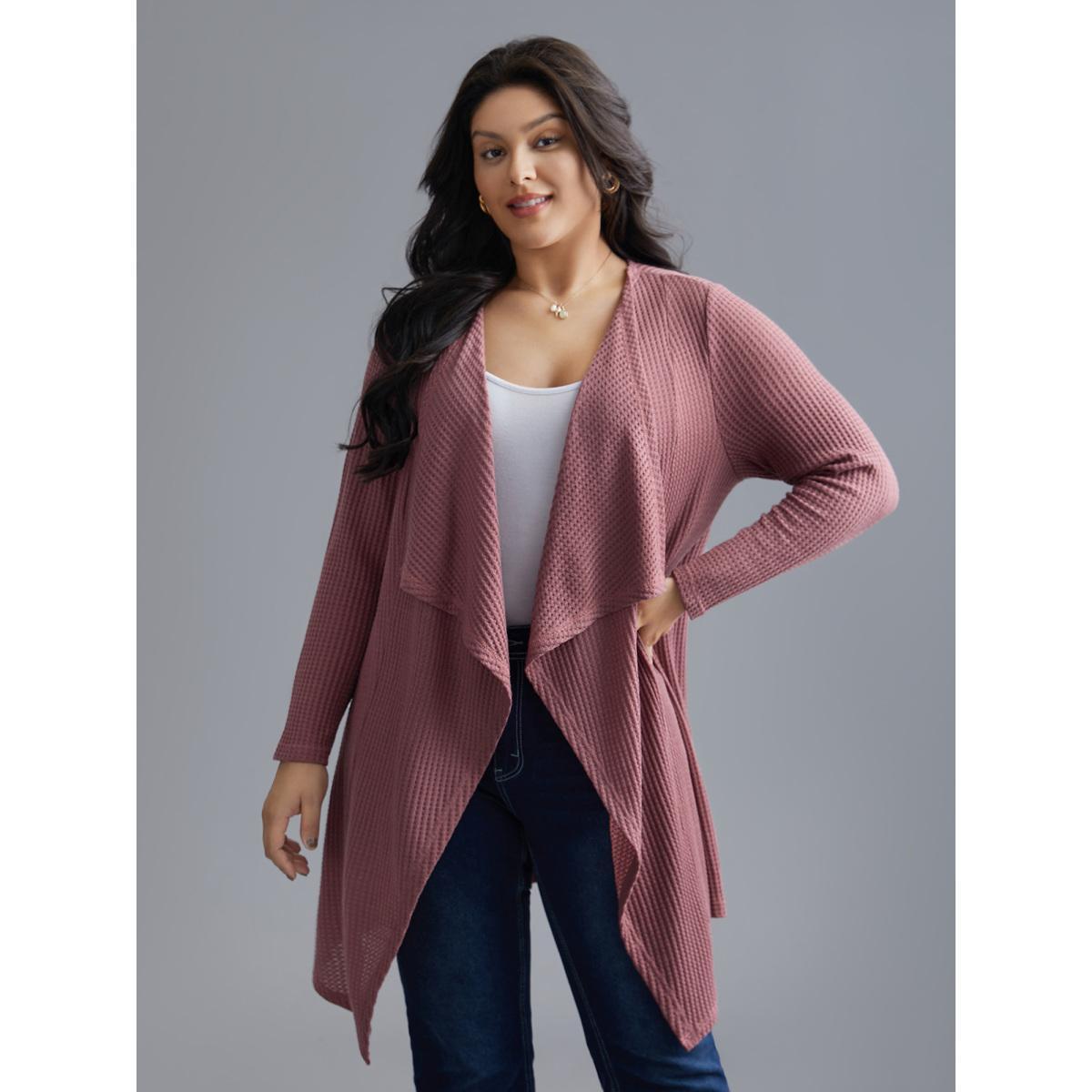 Plus Size Lapel Collar Waffle Grid Open-Front Jacket Women DustyPink Texture Loose Everyday Jackets BloomChic 14-16/1X Product Image