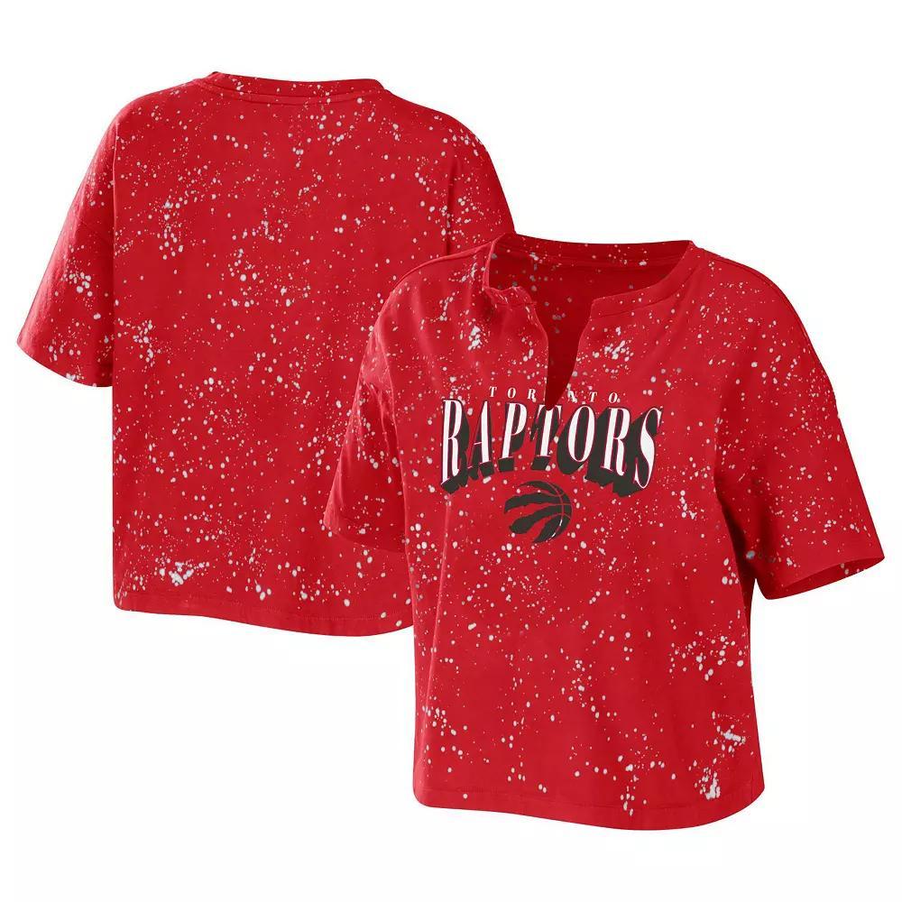 Women's WEAR by Erin Andrews Red Toronto Raptors Bleach Splatter Notch Neck T-Shirt, Size: Medium, Rpt Red Product Image