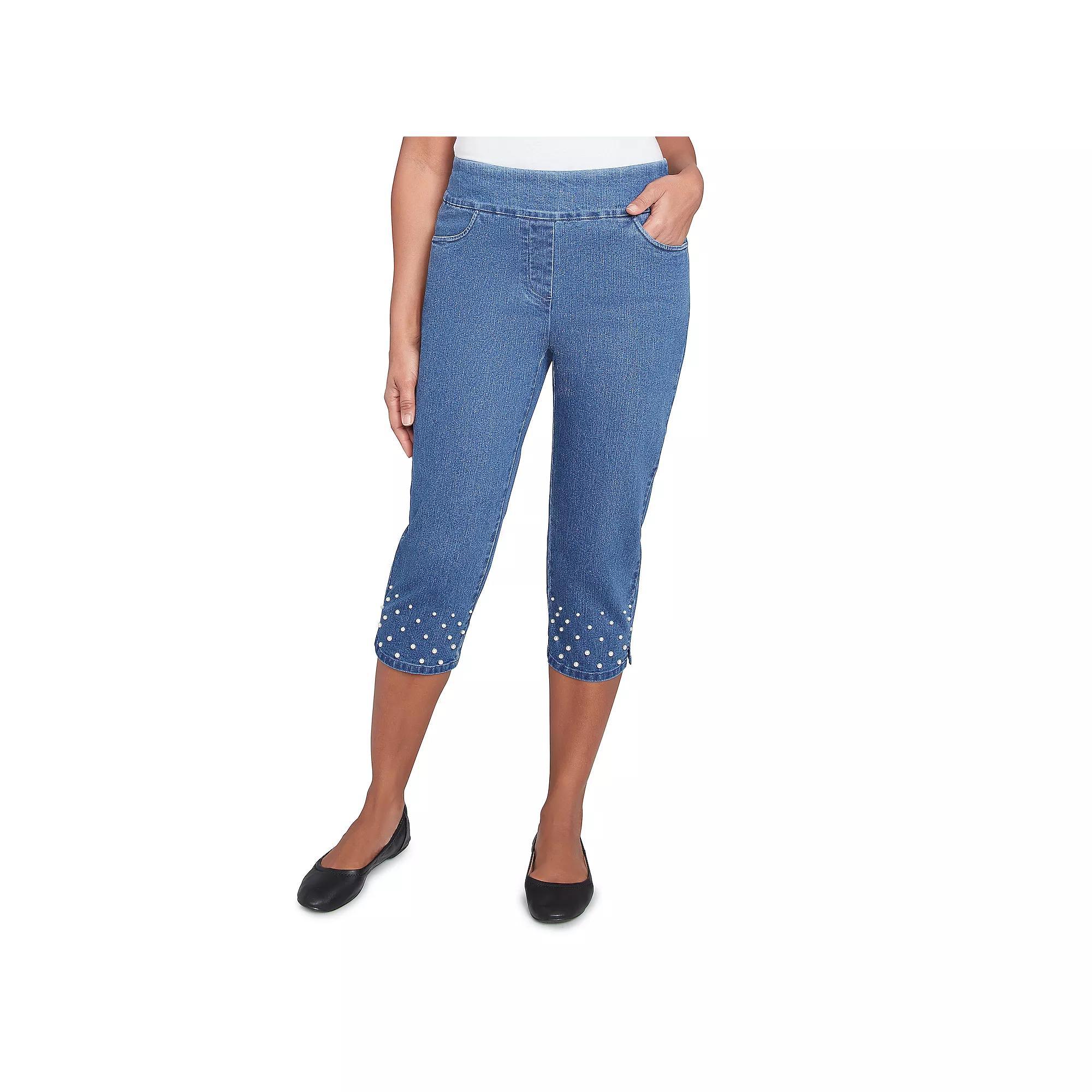 Women's Alfred Dunner Pearl Detailed Denim Capri Pants, Size: 16, Medium Blue Product Image