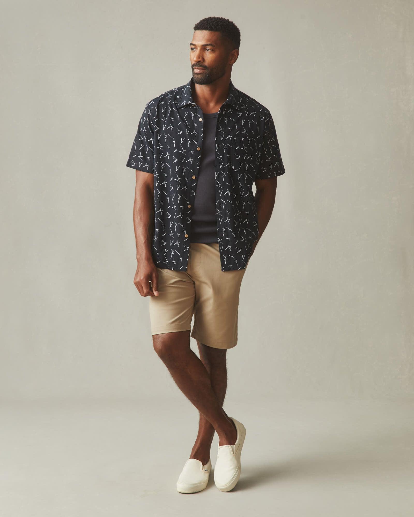 Men's Resort Shirt - Black White Print Product Image