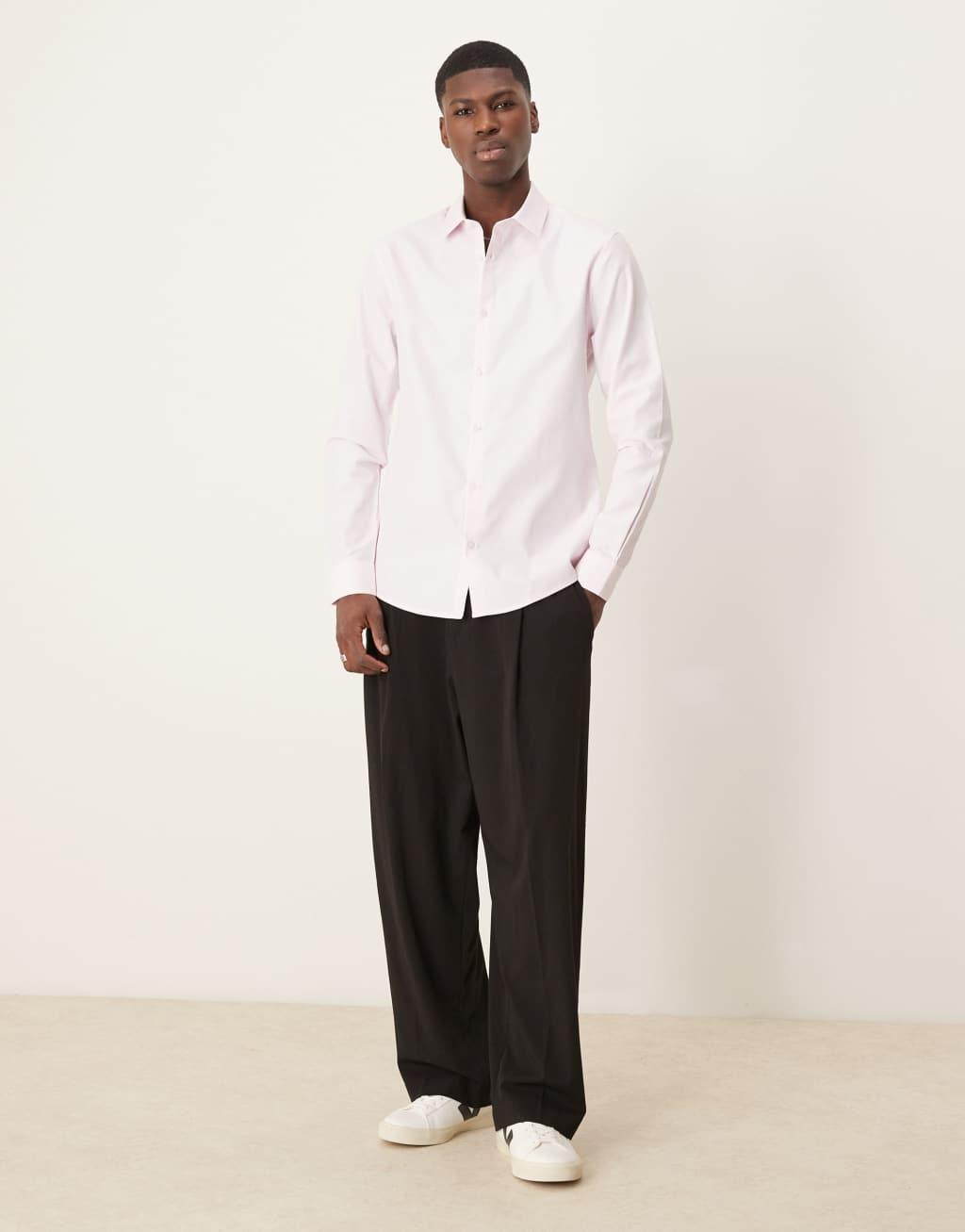 ASOS DESIGN slim fit dress shirt in pink textured Product Image