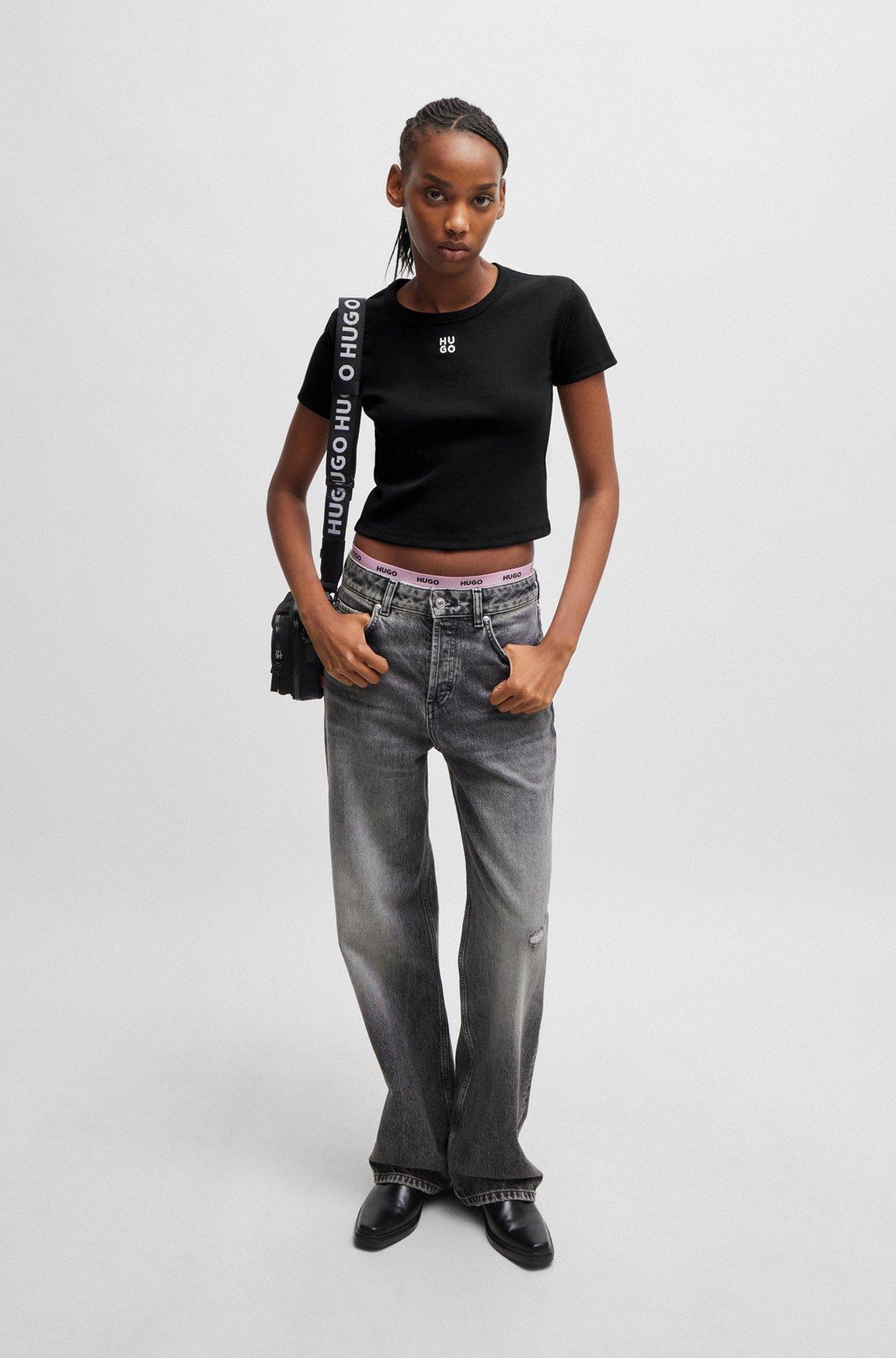 Cropped slim-fit T-shirt with stacked logo Product Image