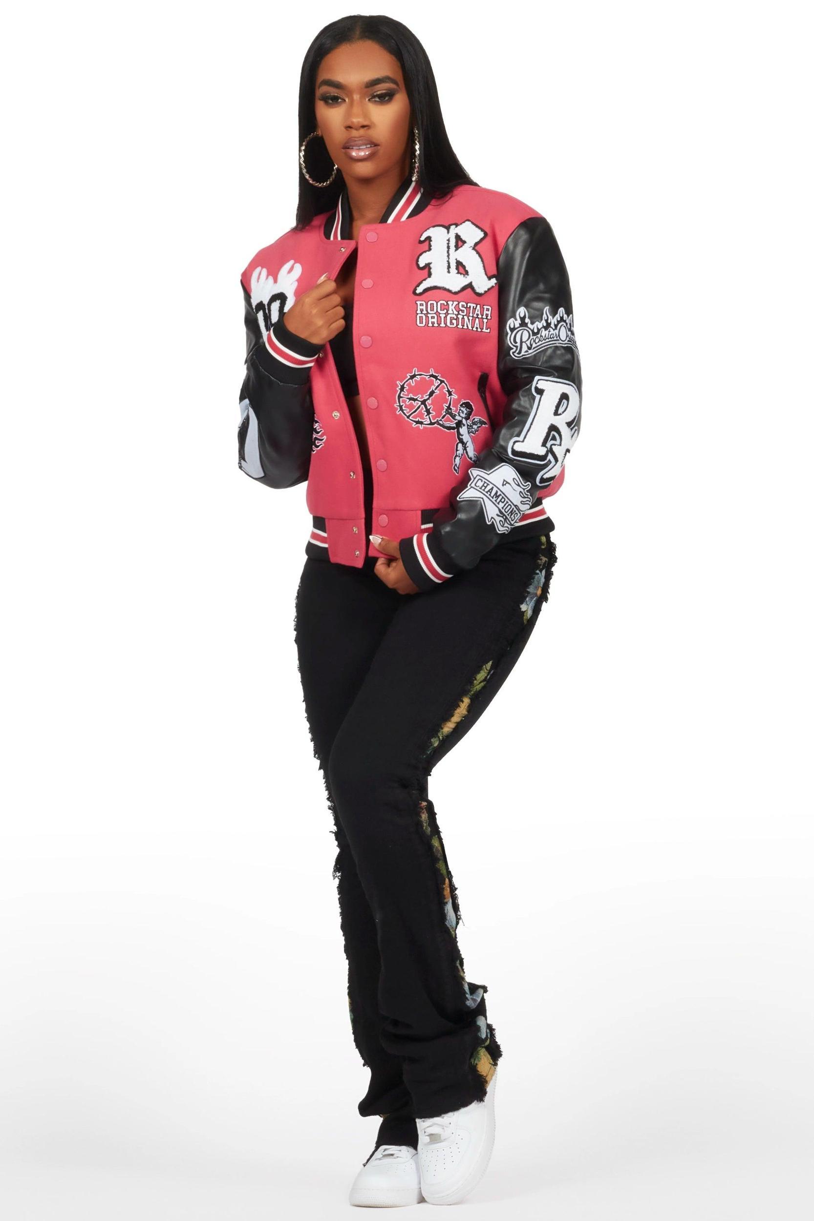 Sharray Fuchsia Oversized Varsity Jacket Female Product Image