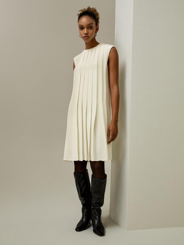 Sleeveless accordion pleated silk dress Product Image