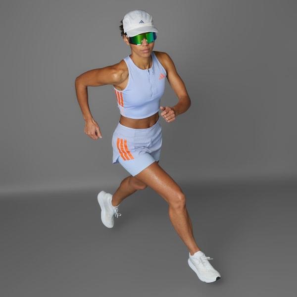 adidas Adizero Running Gel Pocket Crop Top Violet Tone XL Womens Product Image