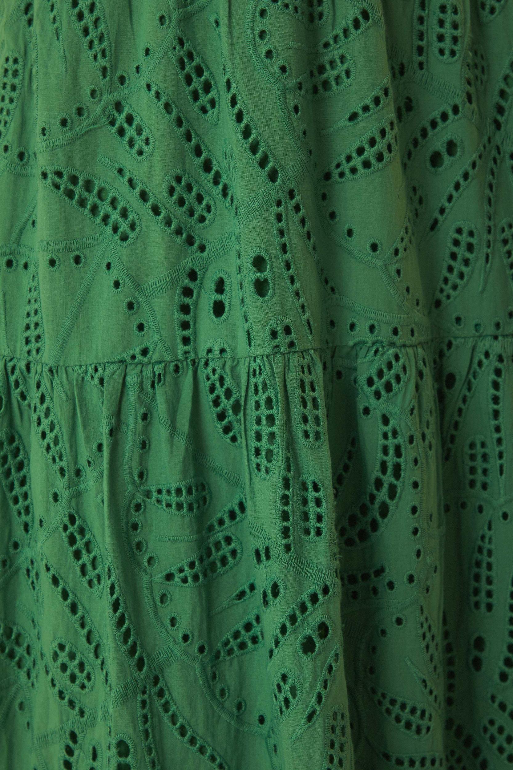 Green Monstera Corset Eyelet Maxi Dress Product Image