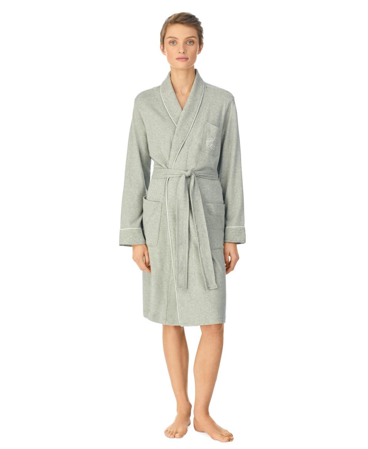 Lauren Ralph Lauren Essentials Quilted Collar and Cuff Robe (Grey Heather) Women's Robe Product Image