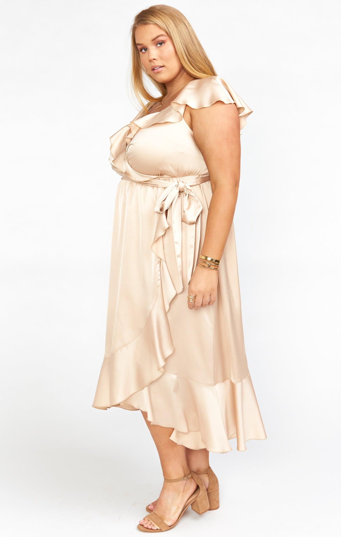 Samantha Ruffle Wrap Dress ~ Champagne Luxe Satin Product Image