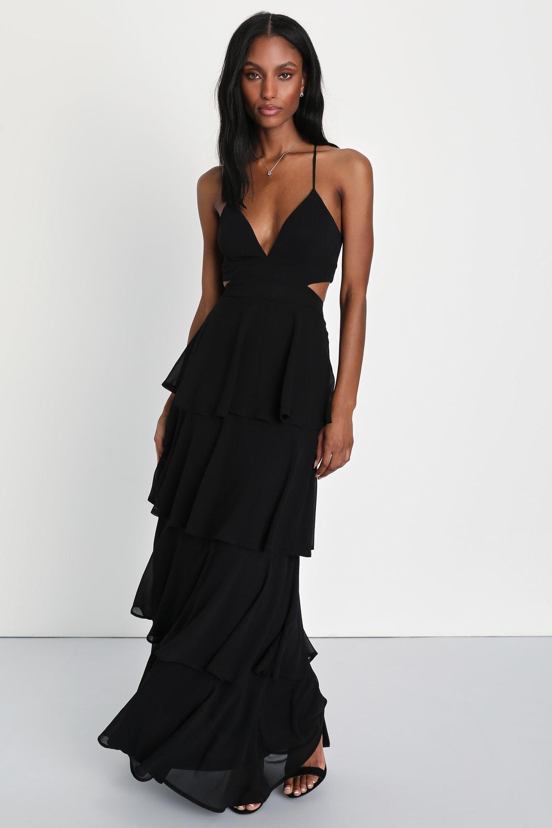 Tier and Now Black Tie-Back Tiered Maxi Dress Product Image